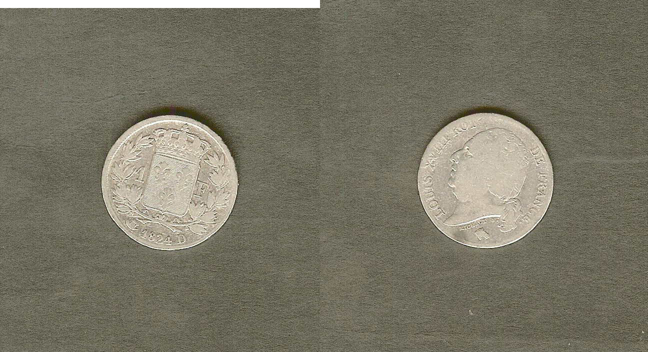 1 franc Louis XVIII 1824 Lyon TB à TTB-